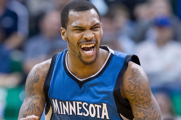 Mar 23, 2015; Salt Lake City, UT, USA; Minnesota Timberwolves guard Sean Kilpatrick (1) reacts during the overtime period against the Utah Jazz at EnergySolutions Arena. Minnesota won in overtime 106-104. Mandatory Credit: Russ Isabella-USA TODAY Sports
