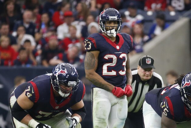 Dec 21, 2014; Houston, TX, USA; Houston Texans running back Arian Foster (23) during the game against the Baltimore Ravens at NRG Stadium. Mandatory Credit: Kevin Jairaj-USA TODAY Sports
