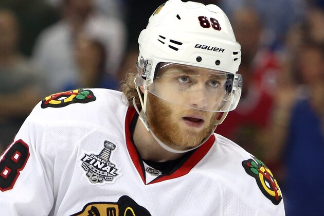 Jun 6, 2015; Tampa, FL, USA; Chicago Blackhawks right wing Patrick Kane (88) during the third period in game two of the 2015 Stanley Cup Final at Amalie Arena. Tampa Bay Lightning defeated the Chicago Blackhawks Mandatory Credit: Kim Klement-USA TODAY Sports