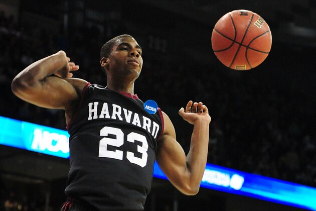 SPOKANE, WA - MARCH 22:  Wesley Saunders #23 of the Harvard Crimson dunks against the Michigan State Spartans in the second half during the Third Round of the 2014 NCAA Basketball Tournament at Spokane Veterans Memorial Arena on March 22, 2014 in Spokane, Washington.  (Photo by Steve Dykes/Getty Images)