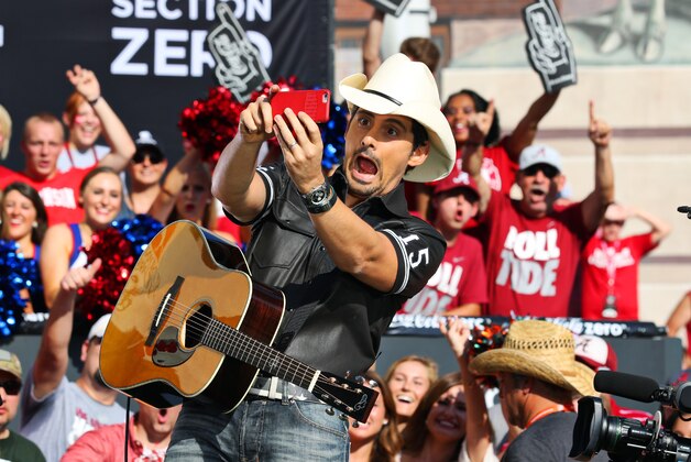 Sep 5, 2015; Fort Worth, TX, USA; Country singer Brad Paisley shoots a