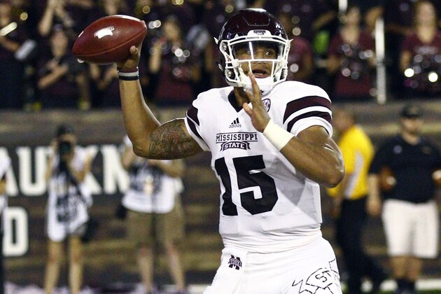 Mississippi State quarterback Dak Prescott (15) readies to pass against Southern Mississippi during an NCAA college football game in Hattiesburg Miss., Saturday, Sept. 5, 2015. (AP Photo/Rogelio V. Solis)
