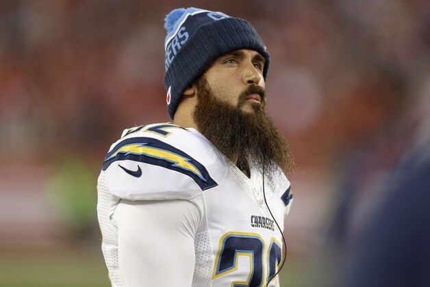 San Diego Chargers free safety Eric Weddle (32) against the San Francisco 49ers during an NFL preseason football game in Santa Clara, Calif., Thursday, Sept. 3, 2015. (AP Photo/Ben Margot)