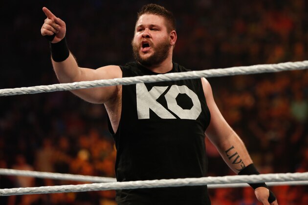 NEW YORK, NY - AUGUST 23:  Kevin Owens celebrates his victory over Cesaro at the WWE SummerSlam 2015 at Barclays Center of Brooklyn on August 23, 2015 in New York City.  (Photo by JP Yim/Getty Images)