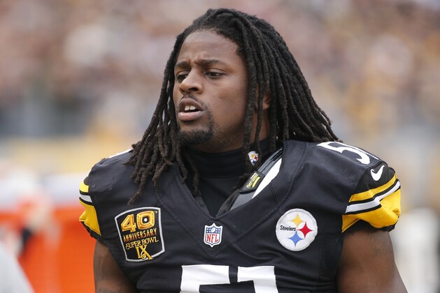 Pittsburgh Steelers inside linebacker Sean Spence (51) walks on the sideline during the second half of an NFL football game against the New Orleans Saints in Pittsburgh, Sunday, Nov. 30, 2014. (AP Photo/Gene J. Puskar)