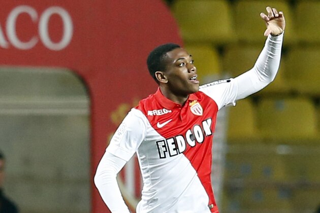 Monaco's French forward Anthony Martial celebrates after scoring a goal during the French L1 football match Monaco and Saint Etienne on April 3, 2015 at the Louis II Stadium in Monaco.  AFP PHOTO / VALERY HACHE        (Photo credit should read VALERY HACHE/AFP/Getty Images)