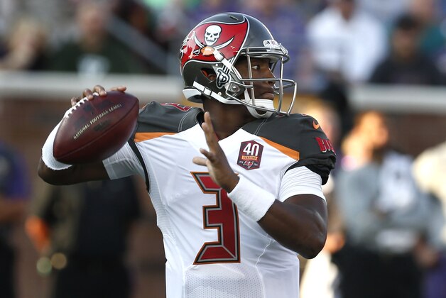 Tampa Bay Buccaneers quarterback Jameis Winston throws against the Minnesota Vikings during the first half of a preseason NFL football game Saturday, Aug. 15, 2015, in Minneapolis. (AP Photo/Jim Mone)