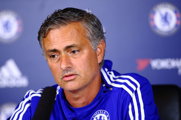 COBHAM, ENGLAND - AUGUST 14:  Jose Mourinho talks during a press conference at Chelsea Training Ground on August 14, 2015 in Cobham, England.  (Photo by Jordan Mansfield/Getty Images)