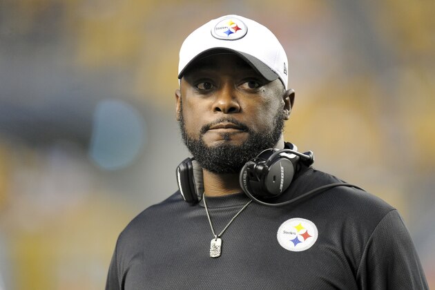 Pittsburgh Steelers head coach Mike Tomlin during an NFL football preseason game between the Pittsburgh Steelers and the Carolina Panthers, Thursday, Sept. 3, 2015 in Pittsburgh. (AP Photo/Don Wright)