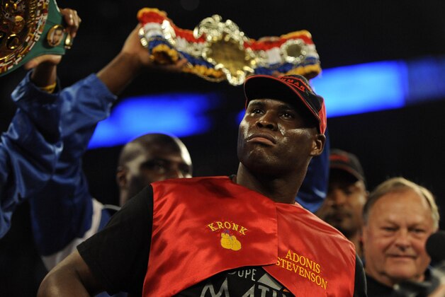 Sep 28, 2013; Montreal, Quebec, Canada;  Adonis Stevenson (yellow trunks) before his light-heavyweight WBC world championship bout against Tavoris Cloud (not pictured) at the Bell Centre. Mandatory Credit: Eric Bolte-USA TODAY Sports