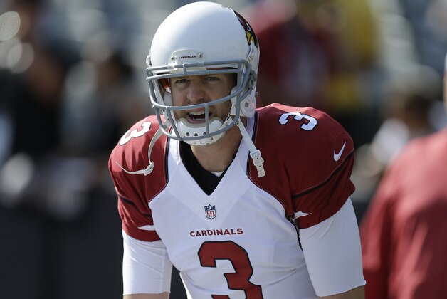 Arizona Cardinals quarterback Carson Palmer (3) before an NFL preseason football game against the Oakland Raiders in Oakland, Calif., Sunday, Aug. 30, 2015. (AP Photo/Ben Margot)