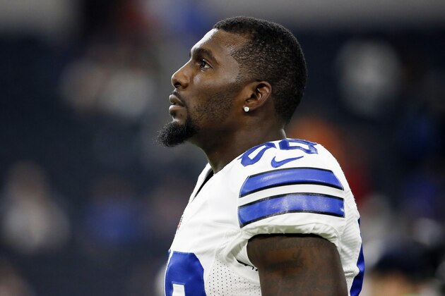 Dallas Cowboys wide receiver Dez Bryant (88) looks on before a preseason NFL football game against the Houston Texans Thursday, Sept. 3, 2015, in Arlington, Texas. Dallas won 21-14. (AP Photo/Tony Gutierrez) Dallas Cowboys wide receiver Dez Bryant (88) looks on before a preseason NFL football game against the Houston Texans Thursday, Sept. 3, 2015, in Arlington, Texas. Dallas won 21-14. (AP Photo/Tony Gutierrez)