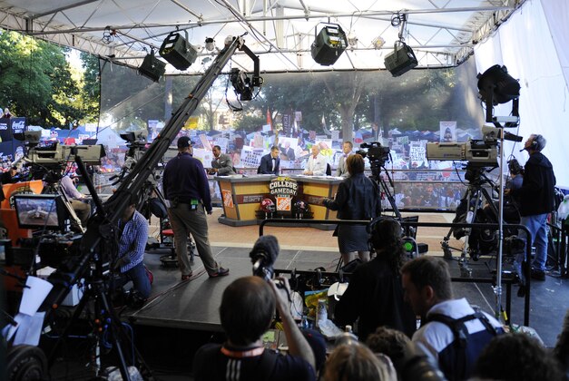 Oct 4, 2014; Oxford, MS, USA; The cast of ESPN College Gameday prior to the Mississippi Rebels game against the Alabama Crimson Tideat Vaught-Hemingway Stadium. Mandatory Credit: Christopher Hanewinckel-USA TODAY Sports