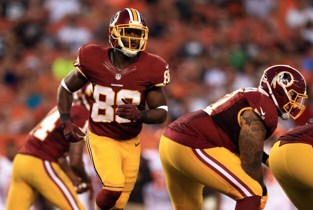 Aug 13, 2015; Cleveland, OH, USA; Washington Redskins wide receiver Pierre Garcon (88) in a preseason NFL football game against the Cleveland Browns at FirstEnergy Stadium. Mandatory Credit: Andrew Weber-USA TODAY Sports