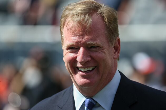 CHICAGO, IL - SEPTEMBER 13:  Roger Goodell, Commissioner of the NFL, stands on the field prior to the game between the Chicago Bears and the Green Bay Packers at Soldier Field on September 13, 2015 in Chicago, Illinois.  (Photo by Jonathan Daniel/Getty Images)