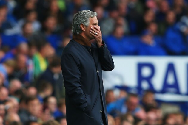 LIVERPOOL, ENGLAND - SEPTEMBER 12:  Jose Mourinho, manager of Chelsea reacts during the Barclays Premier League match between Everton and Chelsea at Goodison Park on September 12, 2015 in Liverpool, United Kingdom.  (Photo by Alex Livesey/Getty Images)