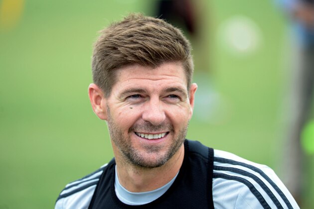 CARSON, CA - JULY 7: New Los Angeles Galaxy midfielder Steven Gerrard #8 during a training session on July 7, 2015 at StubHub Center in Carson, California. The former Liverpool captain Steven Gerrard is scheduled to play his first MLS match on Friday, July 17 at StubHub Center against San Jose Earthquakes. (Photo by Kevork Djansezian/Getty Images)