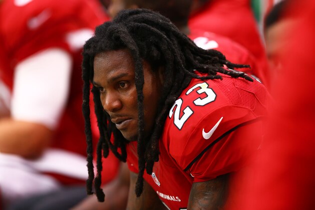 Sep 13, 2015; Glendale, AZ, USA; Arizona Cardinals running back Chris Johnson against the New Orleans Saints at University of Phoenix Stadium. The Cardinals defeated the Saints 31-19. Mandatory Credit: Mark J. Rebilas-USA TODAY Sports