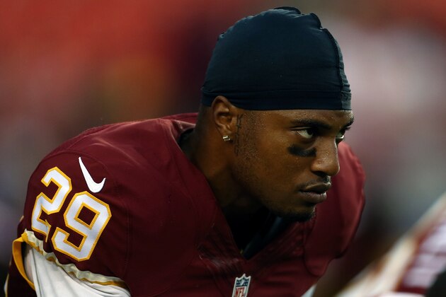 LANDOVER, MD - AUGUST 20: Chris Culliver #29 of the Washington Redskins looks on prior to the start of a preseason game against the Washington Redskins at FedEx Field on August 20, 2015 in Landover, Maryland.  (Photo by Matt Hazlett/Getty Images)
