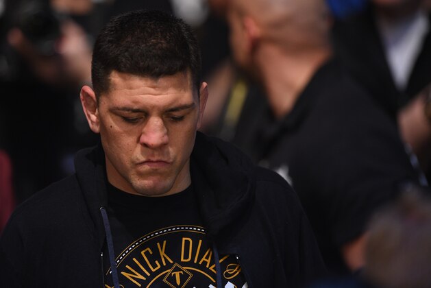 LAS VEGAS, NV - JANUARY 31:  Nick Diaz walks to the Octagon to face Anderson Silva in their middleweight bout during the UFC 183 event at the MGM Grand Garden Arena on January 31, 2015 in Las Vegas, Nevada.  (Photo by Josh Hedges/Zuffa LLC/Zuffa LLC via Getty Images)