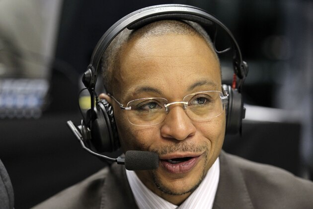 INDIANAPOLIS, IN - MARCH 10:  Big Ten Network announcer Gus Johnson calls the game between the Penn State Nittany Lions and the Indiana Hoosiers during the first round of the 2011 Big Ten Men's Basketball Tournament at Conseco Fieldhouse on March 10, 2011 in Indianapolis, Indiana.  (Photo by Andy Lyons/Getty Images)