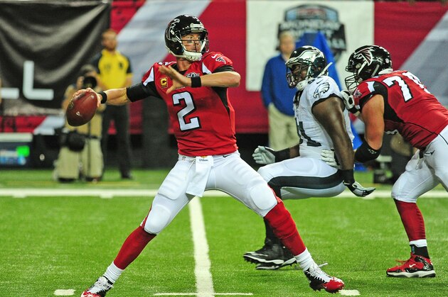 ATLANTA, GA - SEPTEMBER 14: Matt Ryan #2 of the Atlanta Falcons passes against the Philadelphia Eagles at the Georgia Dome on September 14, 2015 in Atlanta, Georgia. (Photo by Scott Cunningham/Getty Images)