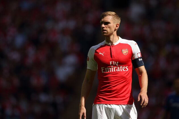 LONDON, ENGLAND -  AUGUST 2:  Per Mertesacker of Arsenal during the FA Community Shield match between Chelsea and Arsenal at Wembley Stadium on August 2, 2015 in London, England.  (Photo by Matthew Ashton - AMA/Getty Images)