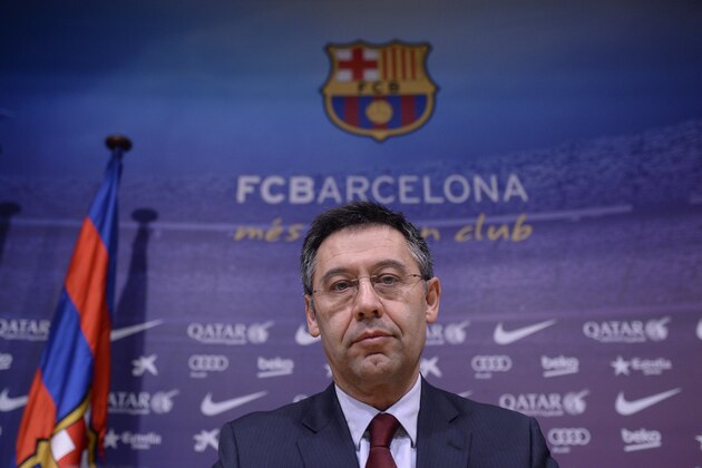 FC Barcelona's president Josep Maria Bartomeu attends a press conference at the Camp Nou stadium in Barcelona, Spain, Wednesday, Jan 7, 2015. Bartomeu has announced the club will hold a presidential election at the end of the current season. (AP Photo/Manu Fernandez)