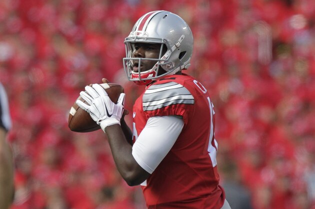 Ohio State quarterback Cardale Jones plays against Hawaii during an NCAA college football game Saturday, Sept. 12, 2015, in Columbus, Ohio. (AP Photo/Jay LaPrete)