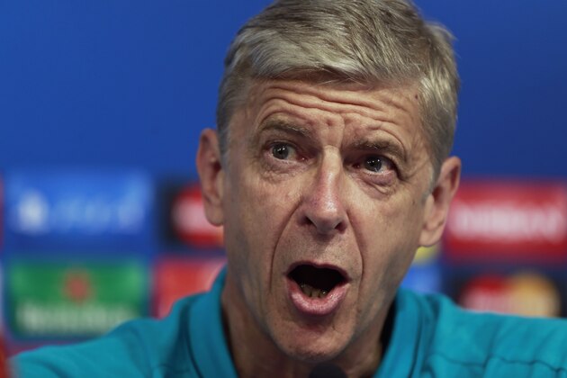 Arsenal's manager Arsene Wenger attends a news conference in Zagreb, Croatia, on Tuesday, Sept. 15, 2015. Arsenal will play Dinamo Zagreb in a Champions League soccer match on Wednesday, Sept. 16.  (AP Photo/Darko Bandic)