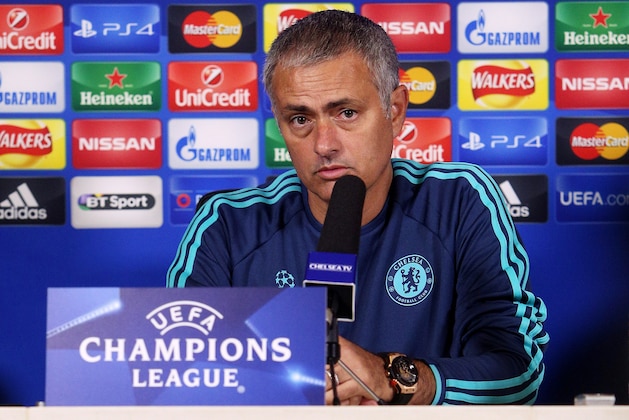 COBHAM, ENGLAND - SEPTEMBER 15: Chelsea manager Jose Mourinho chats to the media during a Chelsea Press Conference ahead of their Champions League fixture against Maccabi Tel Aviv on September 15, 2015 in Cobham, England. (Photo by Charlie Crowhurst/Getty Images)