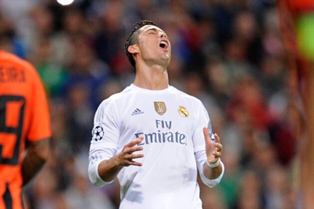 MADRID, SPAIN - SEPTEMBER 15:  Cristiano Ronaldo of Real Madrid reacts during the UEFA Champions League Group A match between Real Madrid and Shakhtar Donetsk at estadio Santiago Bernabeu on September 15, 2015 in Madrid, Spain.  (Photo by Denis Doyle/Getty Images)