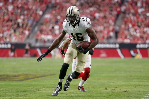 GLENDALE, AZ - SEPTEMBER 13:  Wide receiver Brandon Coleman #16 of the New Orleans Saints runs with the football against the Arizona Cardinals during the NFL game at the University of Phoenix Stadium on September 13, 2015 in Glendale, Arizona.  The Cardinals defeated the Saints 31-19.  (Photo by Christian Petersen/Getty Images)