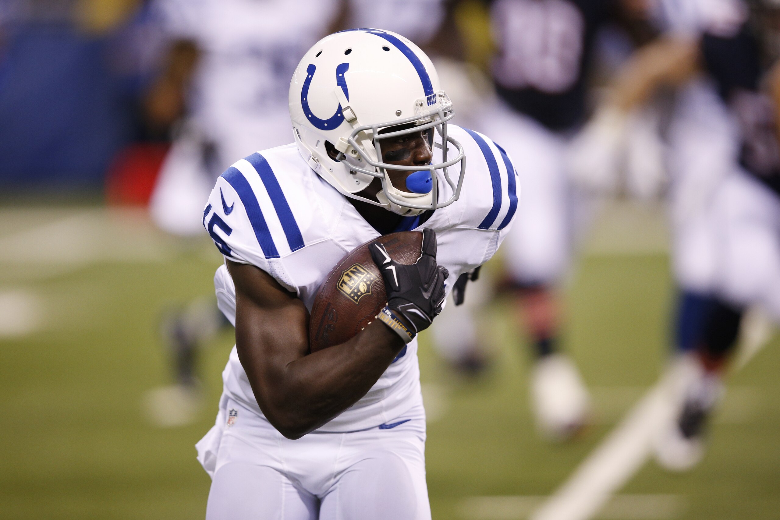 INDIANAPOLIS, IN - AUGUST 22: Phillip Dorsett #15 of the Indianapolis Colts in action during a preseason game against the Chicago Bears at Lucas Oil Stadium on August 22, 2015 in Indianapolis, Indiana. The Bears defeated the Colts 23-11. (Photo by Joe Robbins/Getty Images) INDIANAPOLIS, IN - AUGUST 22: Phillip Dorsett #15 of the Indianapolis Colts in action during a preseason game against the Chicago Bears at Lucas Oil Stadium on August 22, 2015 in Indianapolis, Indiana. The Bears defeated the Colts 23-11. (Photo by Joe Robbins/Getty Images)