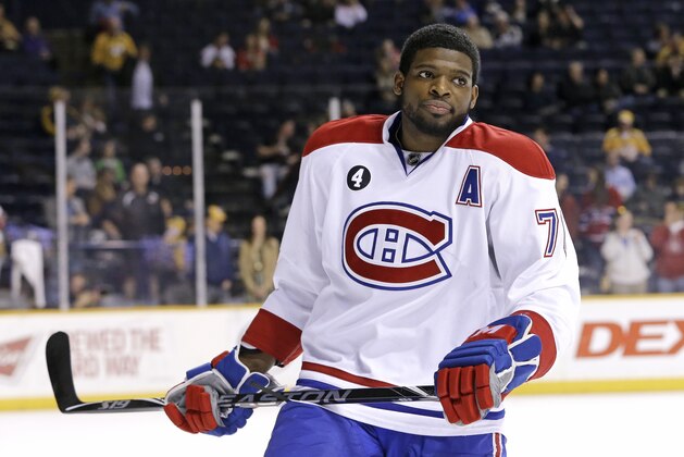 Montreal Canadiens defenseman P.K. Subban warms up before an NHL hockey game against the Nashville Predators Tuesday, March 24, 2015, in Nashville, Tenn. (AP Photo/Mark Humphrey)