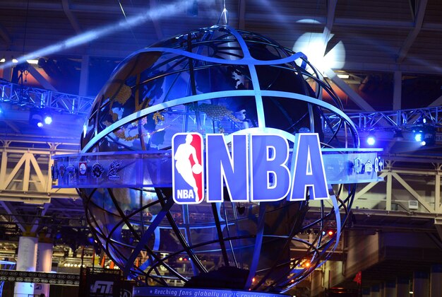 Feb 15, 2014; New Orleans, LA, USA; A view of the NBA logo at the NBA All Star Jam Session at the Ernest N. Morial Convention Center. Mandatory Credit: Bob Donnan-USA TODAY Sports