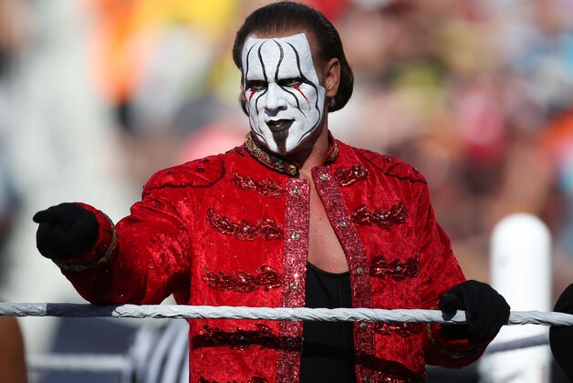 WWE Superstar Sting makes his first ever WrestleMania appearance at Levi’s Stadium on Sunday, March 29, 2015 in Santa Clara, CA. WrestleMania broke the Levi’s Stadium attendance record at 76,976 fans from all 50 states and 40 countries. (Don Feria/AP Images for WWE)