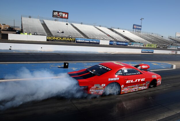 Feb 3, 2015; Chandler, AZ, USA; NHRA pro stock driver Erica Enders-Stevens during testing at Wild Horse Motorsports Park. Mandatory Credit: Mark J. Rebilas-USA TODAY Sports