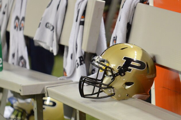 DETROIT, MI - DECEMBER 27:  A detailed view of a Purdue Boilermakers helmet sitting on the sidelines during the Little Caesars Pizza Bowl against the Western Michigan Broncos at Ford Field on December 27, 2011 in Detroit, Michigan. The Boilermakers defeated the Broncos 37-32.  (Photo by Mark Cunningham/Getty Images)