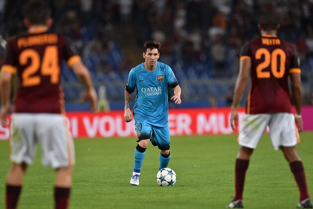 ROME, ITALY - SEPTEMBER 16:  Lionel Messi of FC Barcelona in action during the UEFA Champions League Group E match between AS Roma and FC Barcelona, at Olimpico Stadium on September 16, 2015 in Rome, Italy.  (Photo by Giuseppe Bellini/Getty Images)