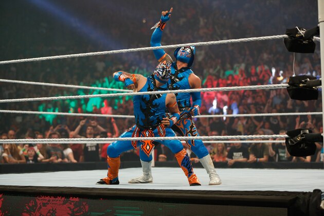 NEW YORK, NY - AUGUST 23:  Lucha Dragons enter the ring at the WWE SummerSlam 2015  at Barclays Center of Brooklyn on August 23, 2015 in New York City.  (Photo by JP Yim/Getty Images)