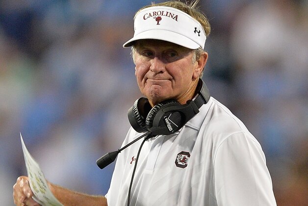 CHARLOTTE, NC - SEPTEMBER 03:  Head coach Steve Spurrier of the South Carolina Gamecocks watches his team during their game against the North Carolina Tar Heels at Bank of America Stadium on September 3, 2015 in Charlotte, North Carolina. South Carolina won 17-13.  (Photo by Grant Halverson/Getty Images)
