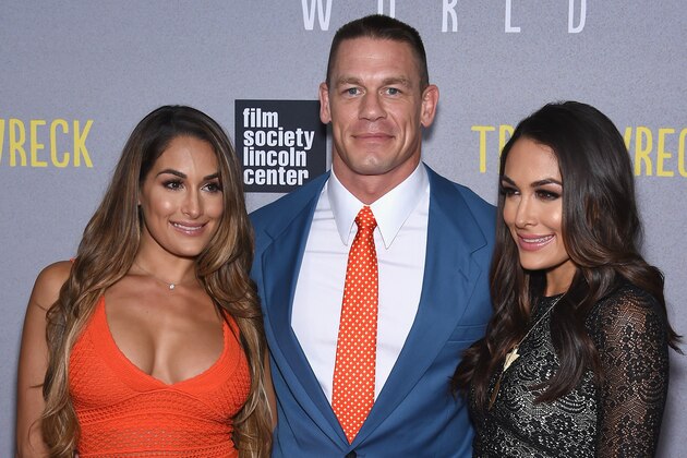 NEW YORK, NY - JULY 14:  Brie Bella, John Cena and Nikki Bella attend the 'Trainwreck' New York Premiere at Alice Tully Hall on July 14, 2015 in New York City.  (Photo by Dimitrios Kambouris/Getty Images)