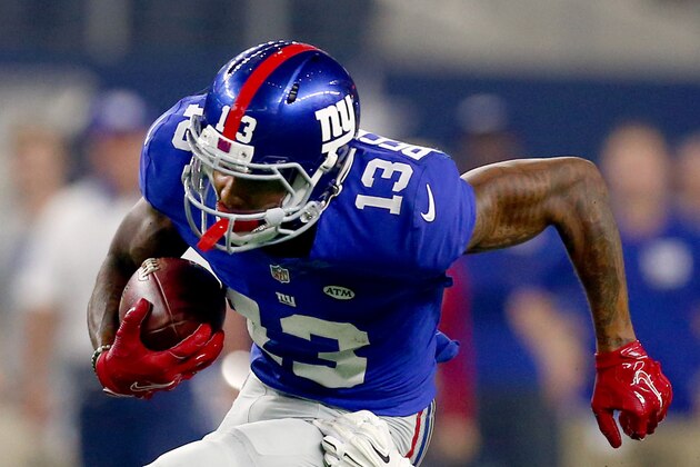 ARLINGTON, TX-SEPTEMBER 13: Odell Beckham #13 of the New York Giants is caught by Tyler Patmon #26 of the Dallas Cowboys in the second half at AT&T Stadium on September 13, 2015 in Arlington, Texas. (Photo by Tom Pennington/Getty Images)