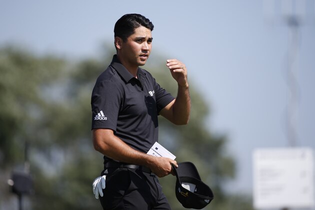 Jason Day of Australia waits to tee off on the 10th hole during the first round of the BMW Championship golf tournament at Conway Farms Golf Club, Thursday, Sept. 17, 2015, in Lake Forest, Ill. (AP Photo/Charles Rex Arbogast)
