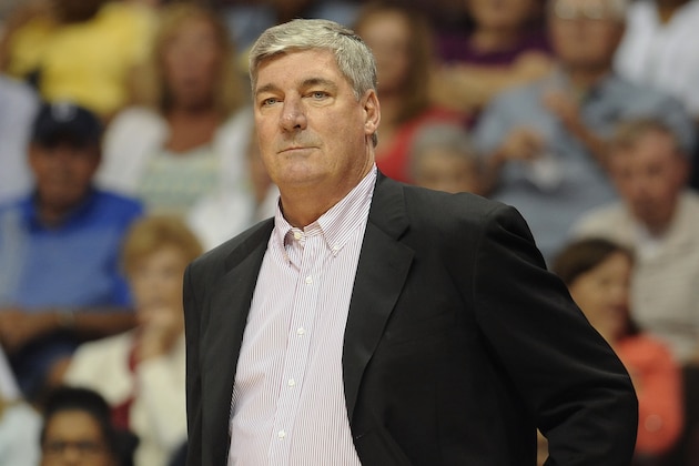 New York Liberty head coach Bill Laimbeer during the first half of a WNBA basketball game, Friday, Aug. 14, 2015, in Uncasville, Conn. (AP Photo/Jessica Hill)