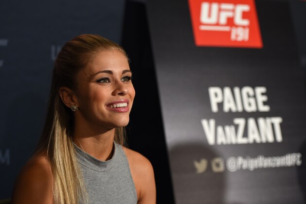 LAS VEGAS, NV - SEPTEMBER 03:  Paige VanZant interacts with media during the UFC 191 Ultimate Media Day at MGM Grand Hotel & Casino on September 3, 2015 in Las Vegas, Nevada. (Photo by Josh Hedges/Zuffa LLC/Zuffa LLC via Getty Images)