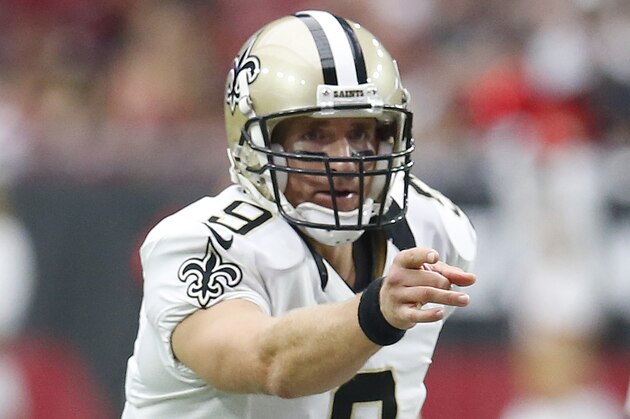 New Orleans Saints quarterback Drew Brees (9) during an NFL football game against the Arizona Cardinals, Sunday, Sept. 13, 2015, in Glendale, Ariz. (AP Photo/Rick Scuteri)