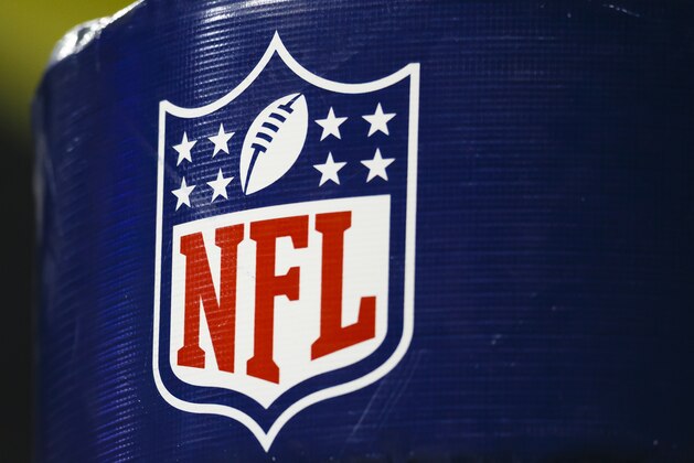 NFL logo on the goal post padding during an preseason NFL football game between the Detroit Lions and the Buffalo Bills at Ford Field in Detroit, Thursday, Sept. 3, 2015. (AP Photo/Rick Osentoski)