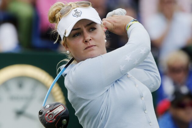 Europe's Charley Hall of Britain has hit the ball in the four ball match on Day1 of the Solheim Cup in St. Leon-Rot, Germany, Friday, Sept. 18, 2015. (AP Photo/Michael Probst) Europe's Charley Hall of Britain has hit the ball in the four ball match on Day1 of the Solheim Cup in St. Leon-Rot, Germany, Friday, Sept. 18, 2015. (AP Photo/Michael Probst)